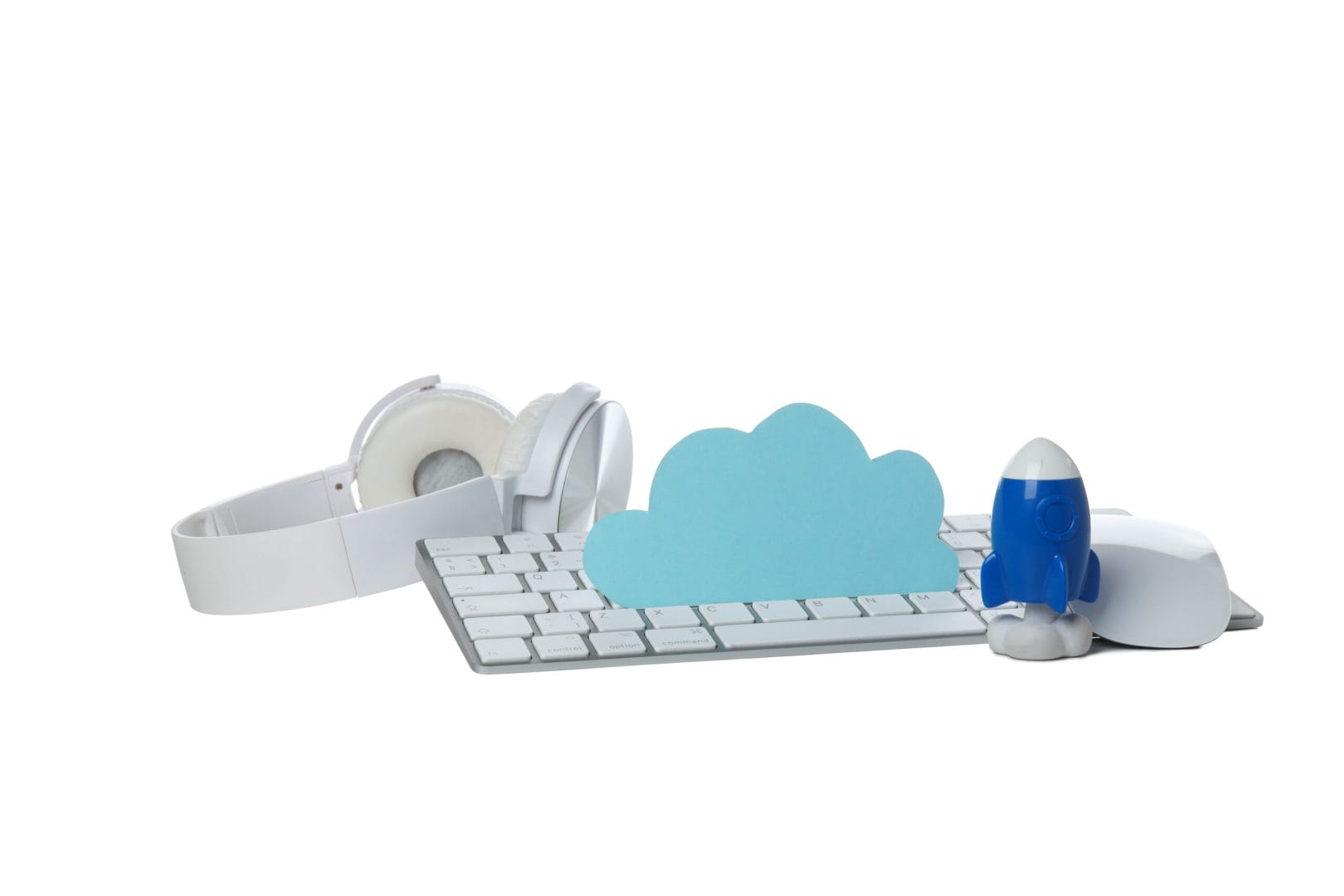PNG, white paper cloud with gadgets isolated on white background